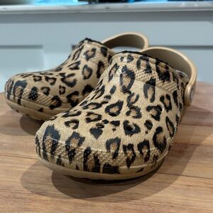 CROCS Tan and Black Animal Print Clogs
